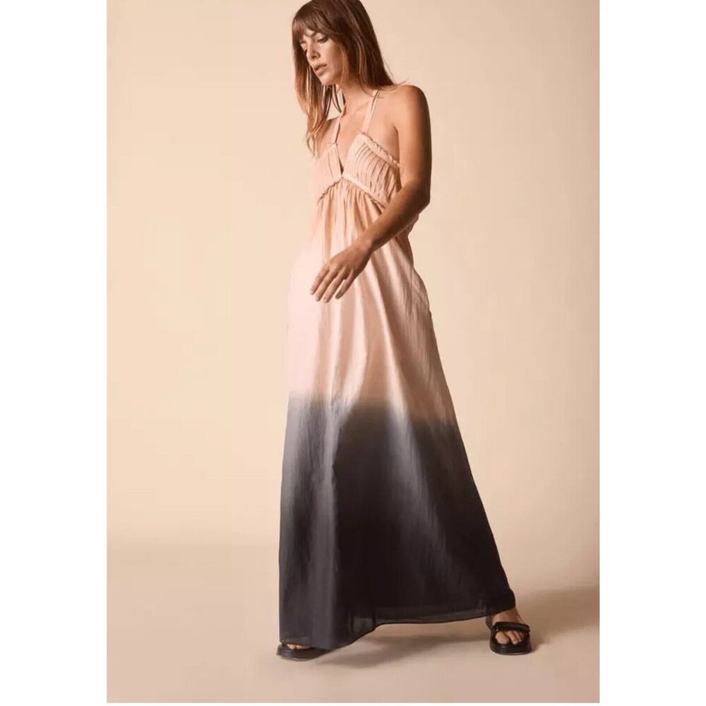 St Roche Dream Maxi Dress Halter Pockets Pink Black Resortwear Silk Blend Sz 10